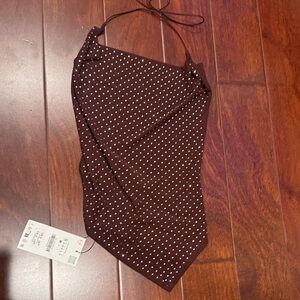 Zara Brown Polka Dot Halter Top